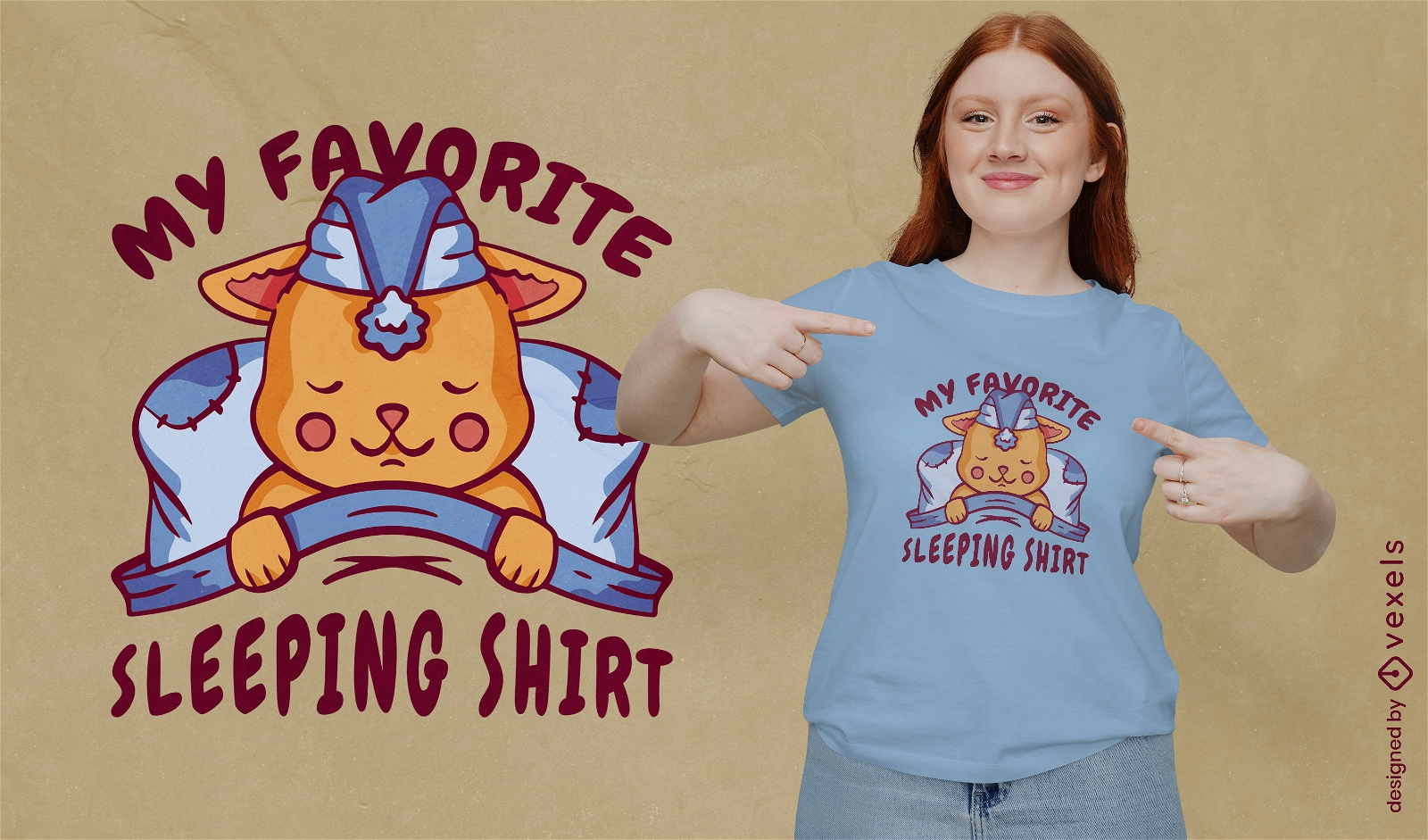 Dise?o de camiseta de gato durmiendo en la cama.