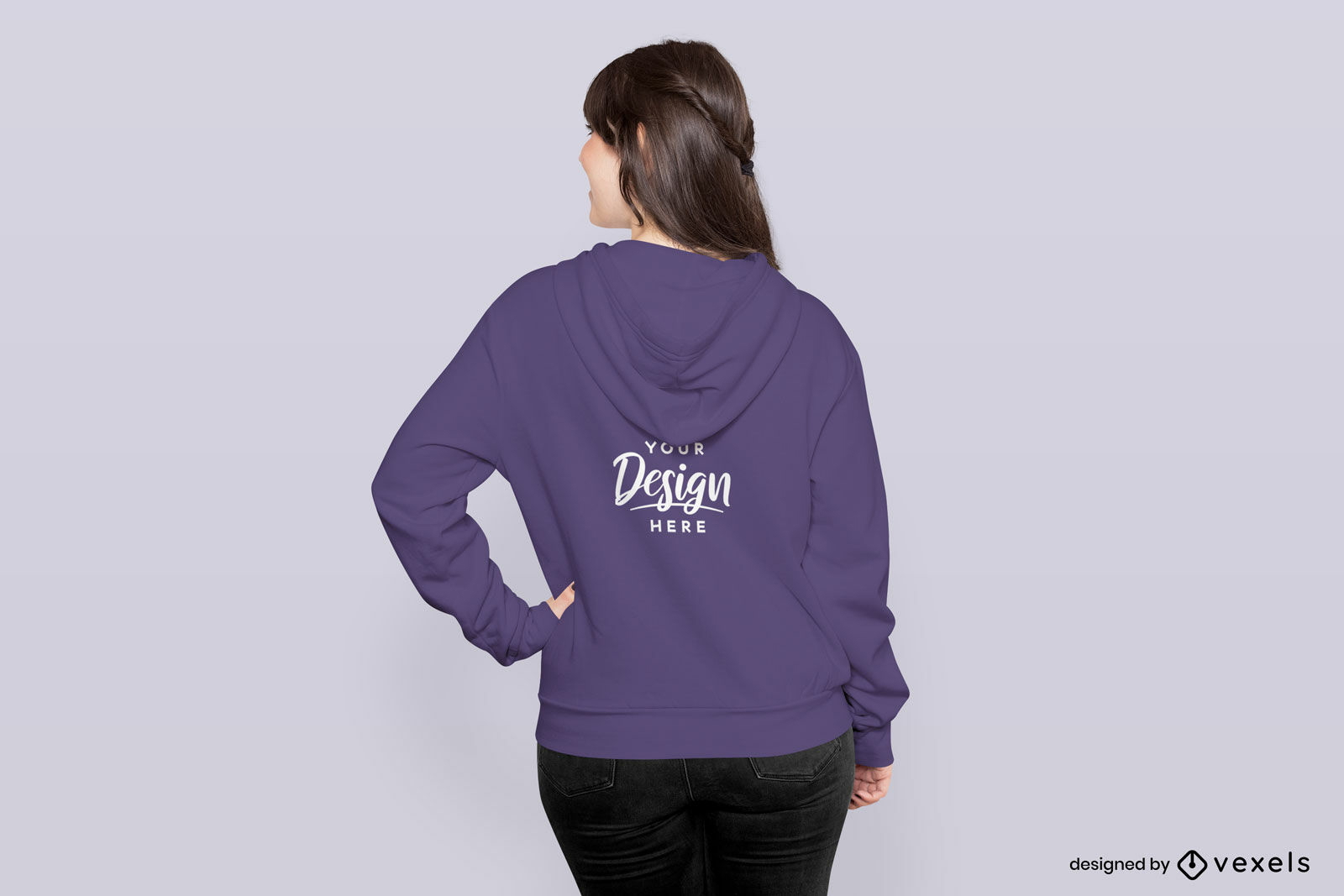 Female model back hoodie mokcup