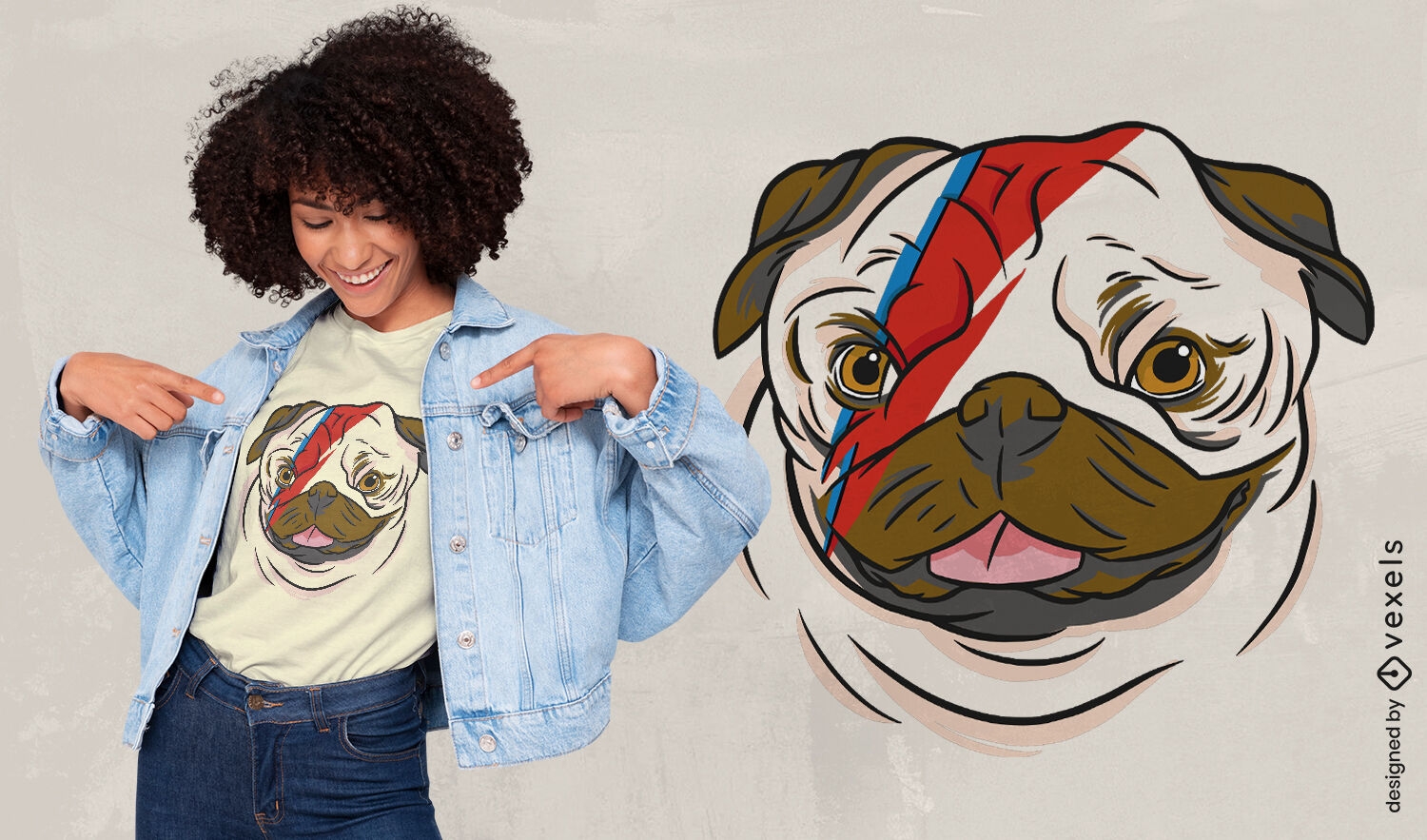 Hund mit Blitz im Gesicht T-Shirt-Design