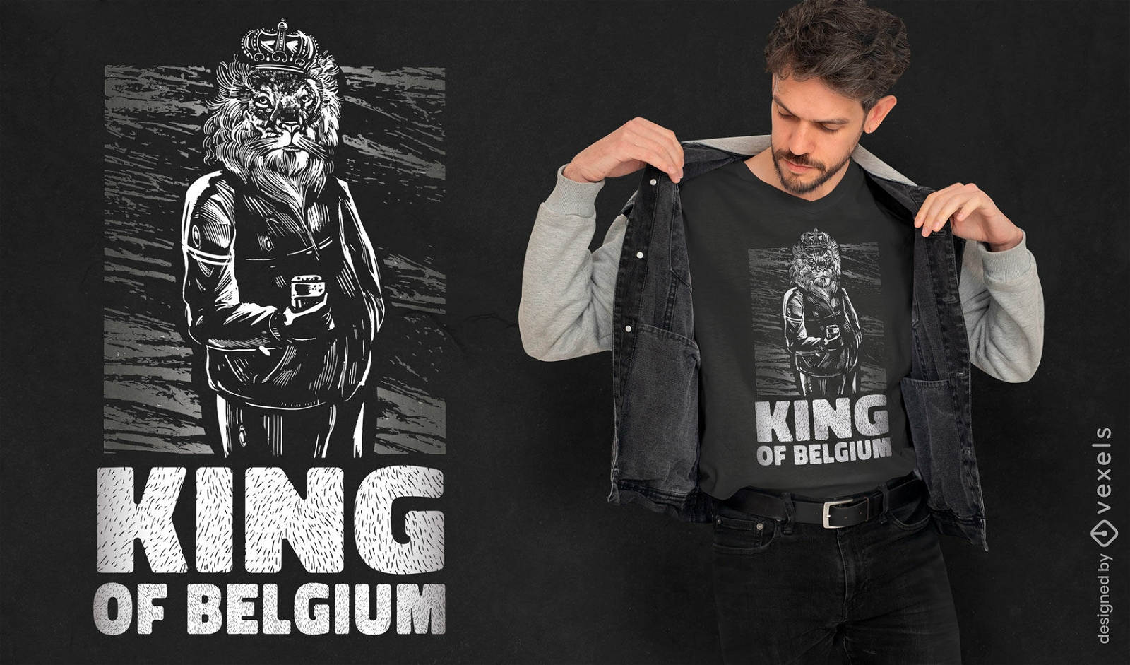 Löwe-Tiermann mit Kronen-T-Shirt-Design