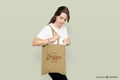 Female model tote bag mockup