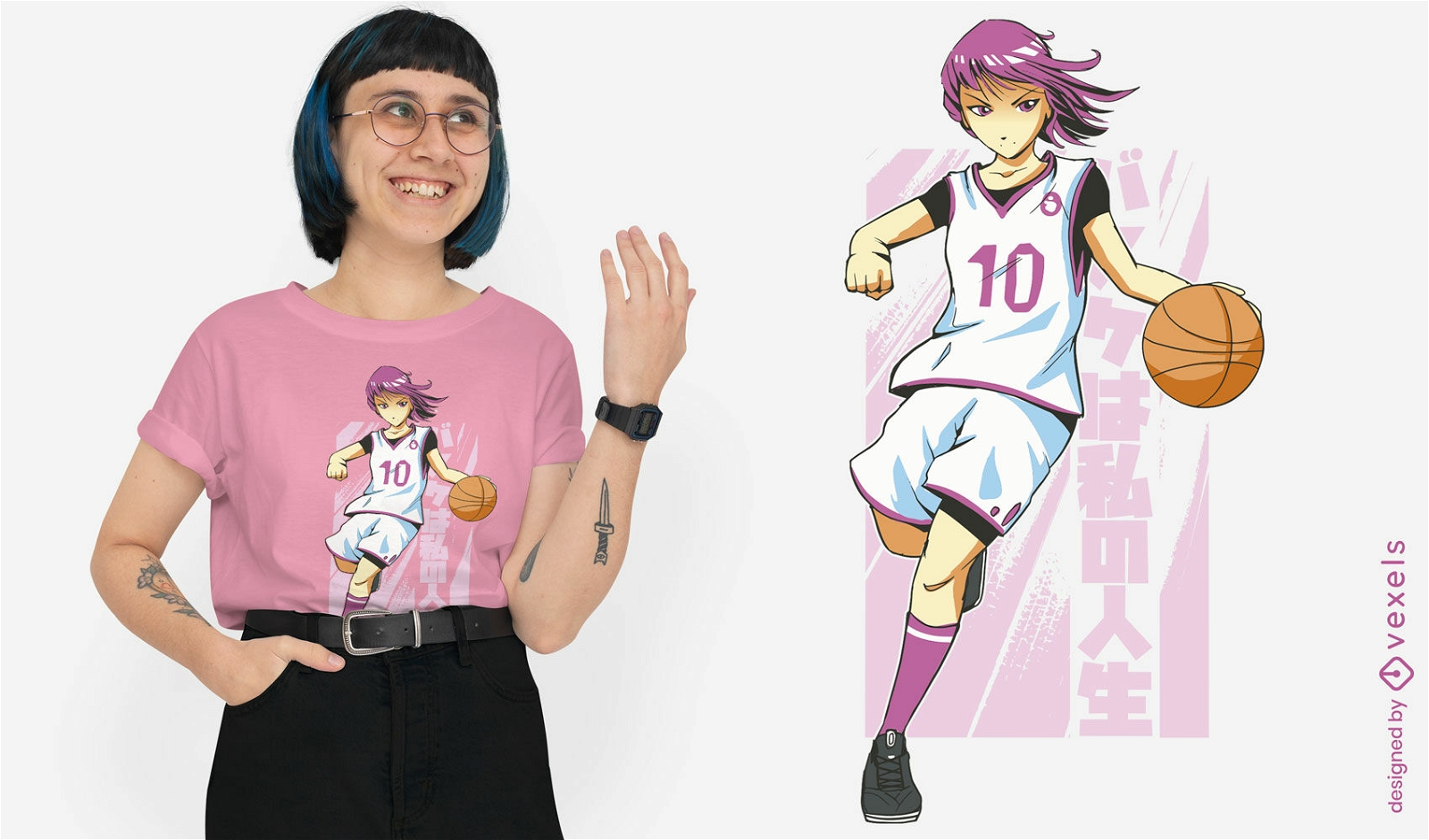 Basketball-Anime-Mädchen-T-Shirt-Design