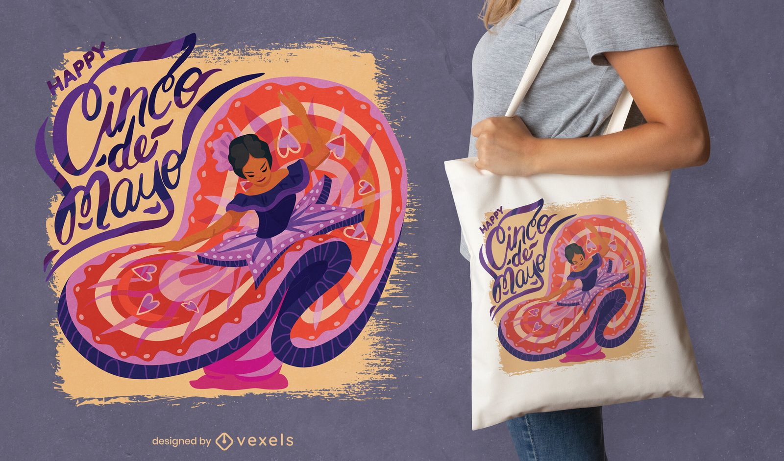 Design de bolsa de dança de mulher de cinco de maio