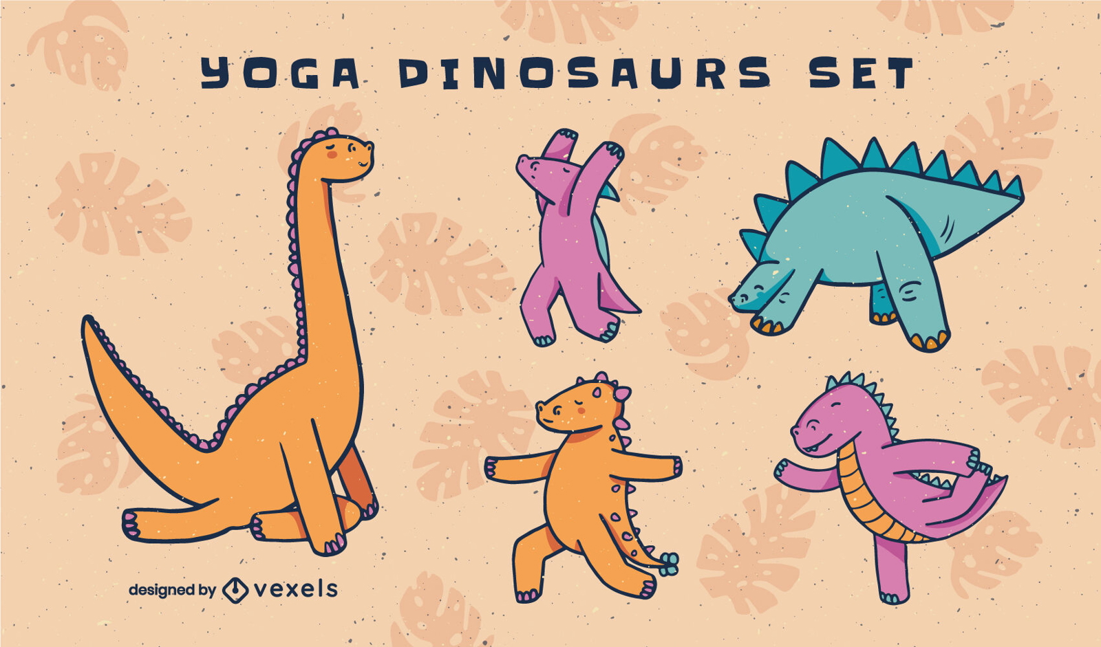 Animais de dinossauro fofos fazendo conjunto de ioga
