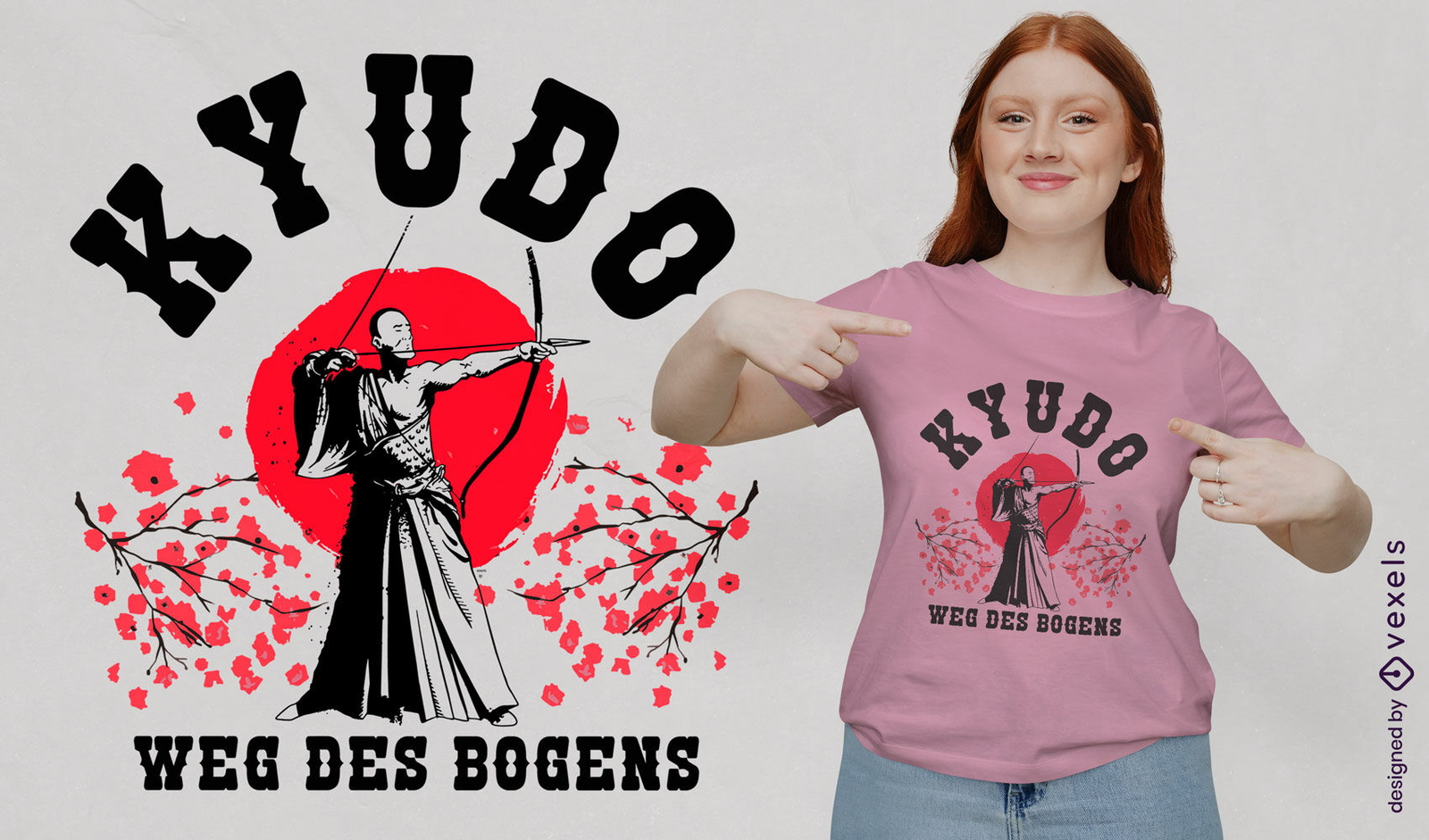 Mann, der japanisches Bogenschießen-T-Shirt-Design praktiziert