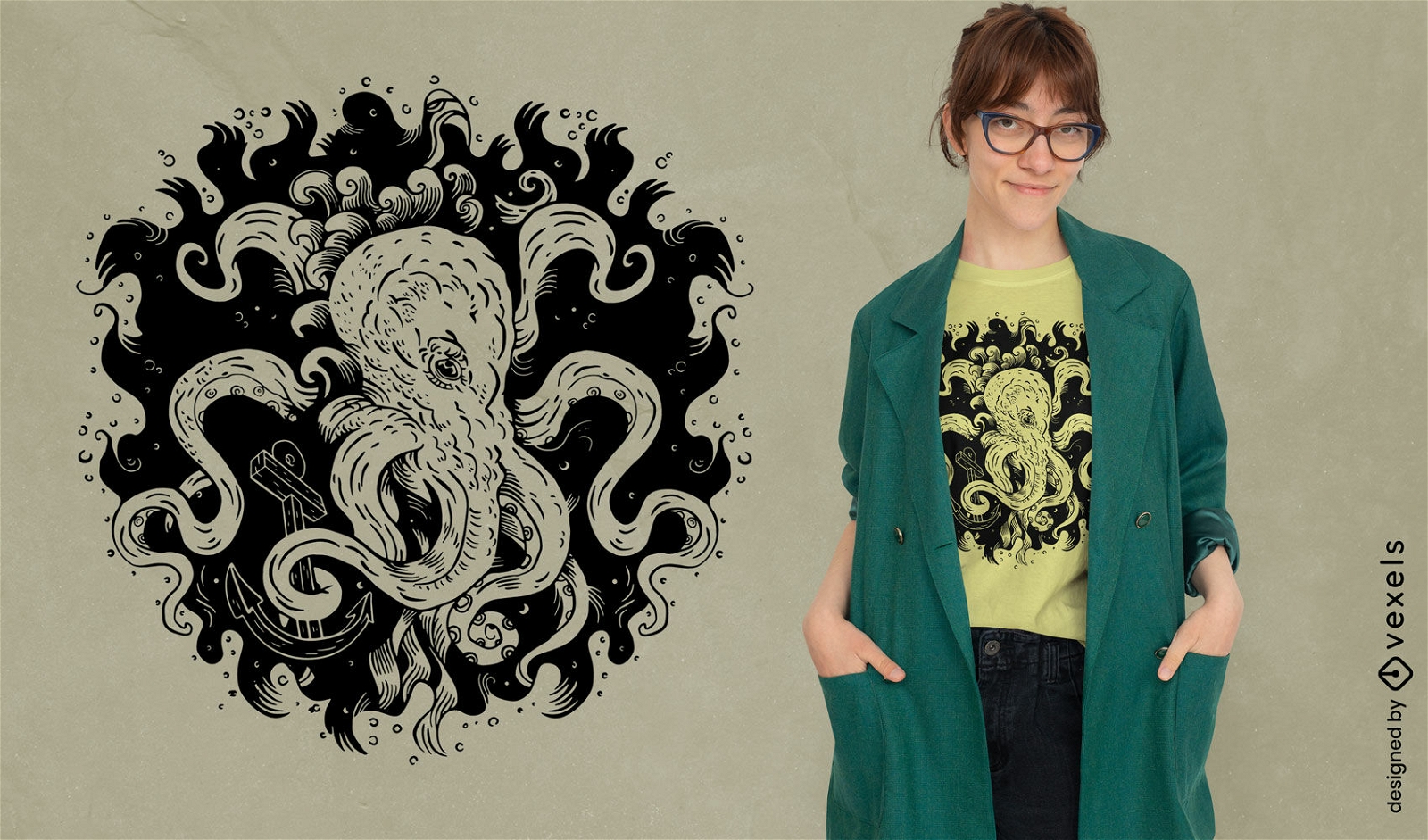 Dunkles Oktopus-T-Shirt-Design