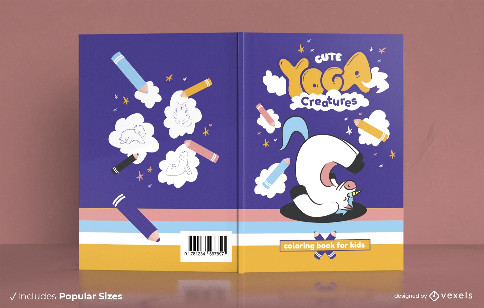 Unicorn doing yoga book cover design