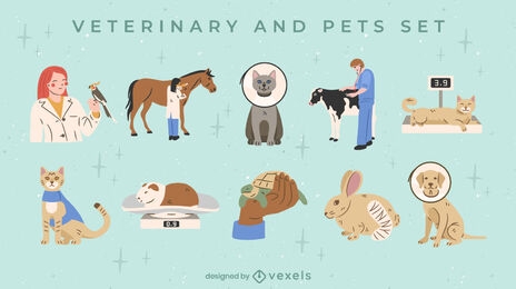 Veterinary doctors and animals set