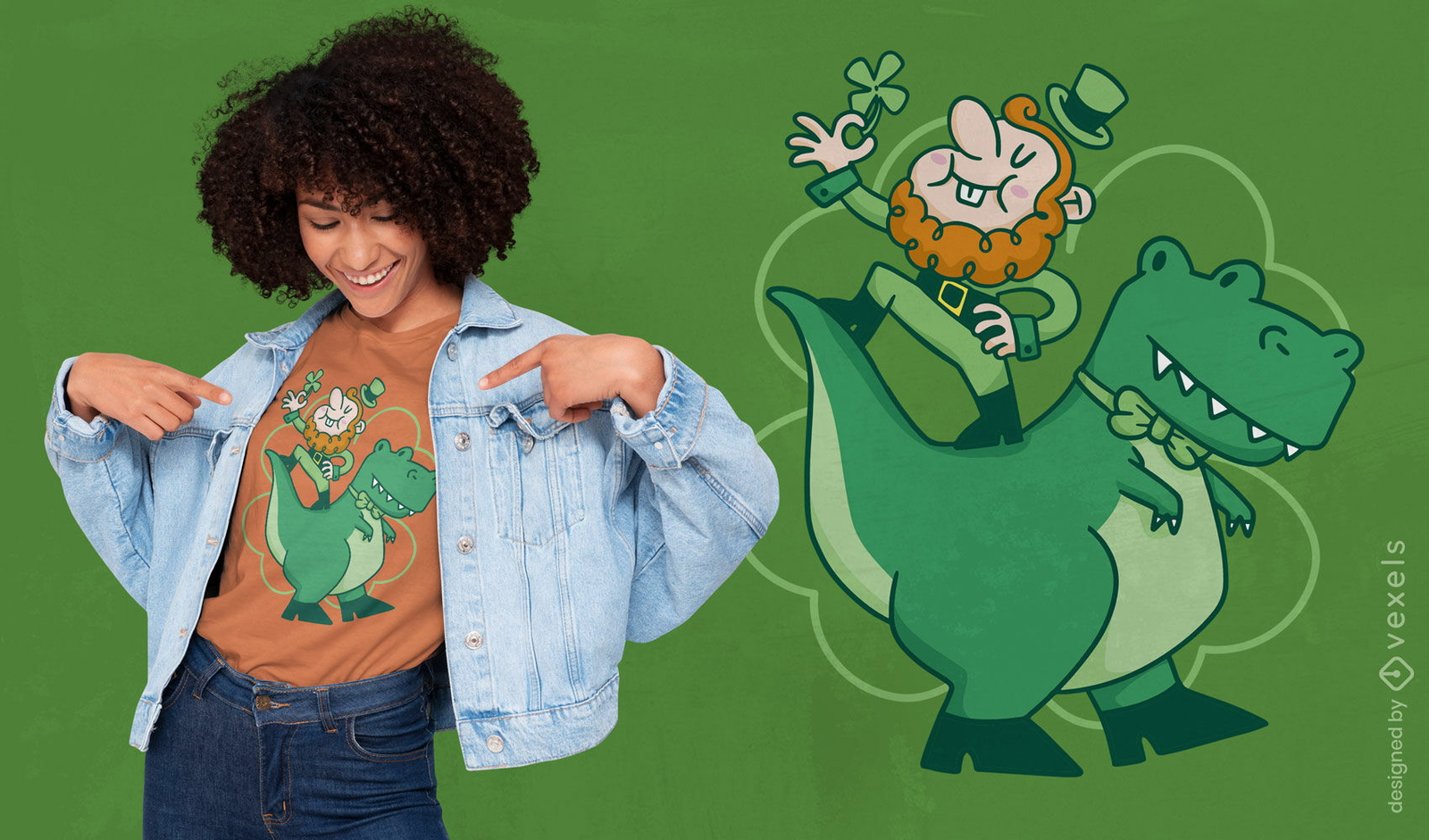 Leprechaun no design da camiseta do dinossauro st patricks