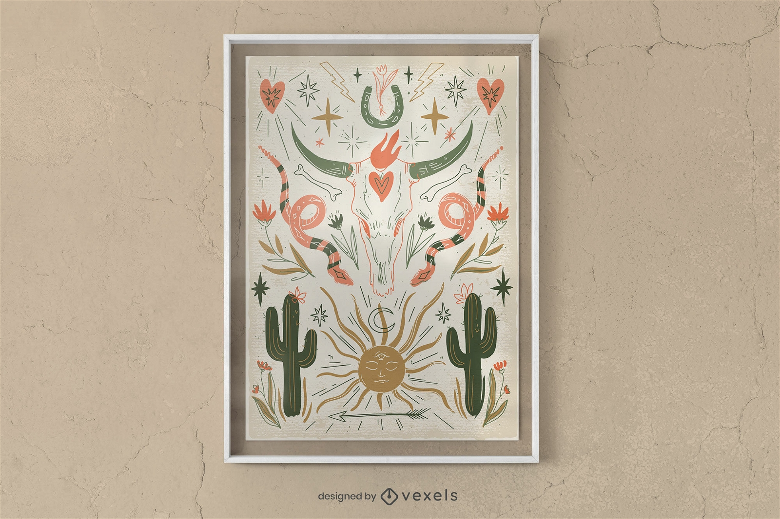 Posterdesign mit mexikanischen Elementen im Boho-Stil