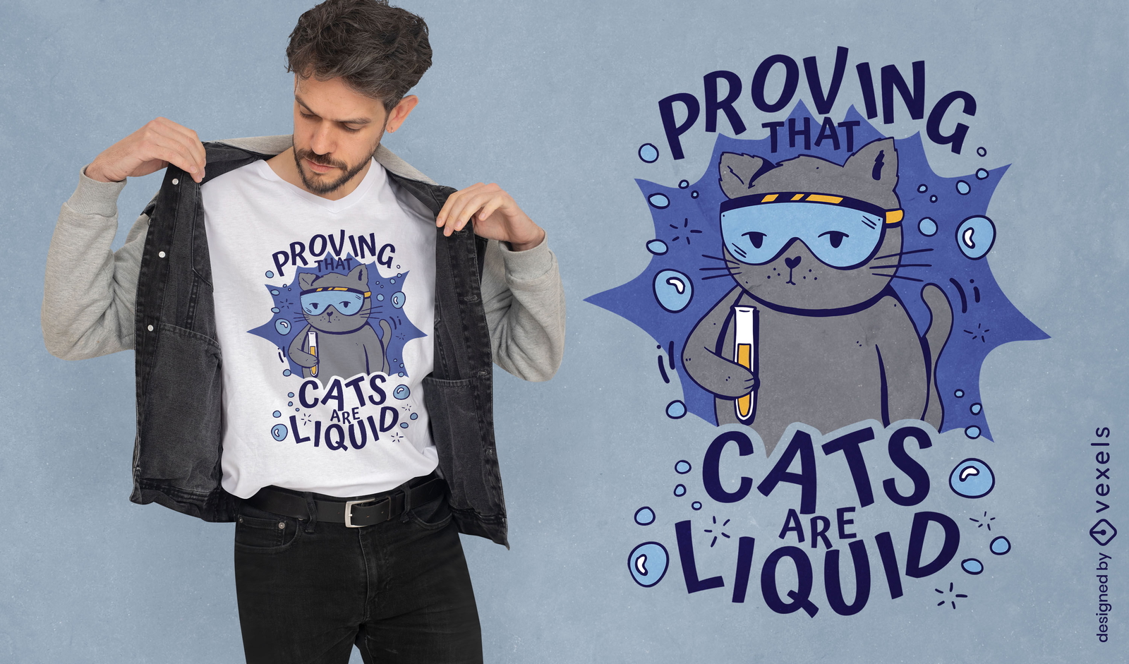 Gato científico en diseño de camiseta de laboratorio.