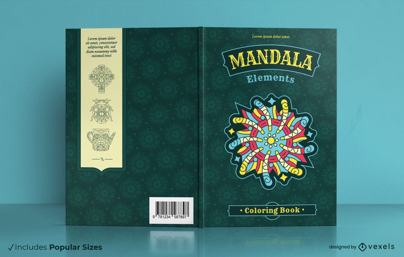 Design de capa de livro de desenhos de mandala