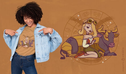 Tauro signo del zodiaco diseño de camiseta steampunk
