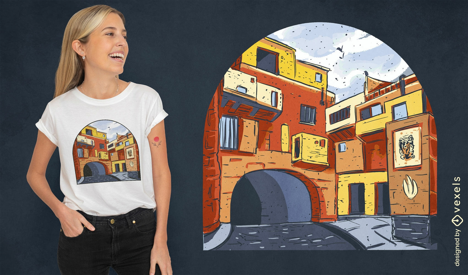 Cidade mexicana dentro do design da camiseta do túnel
