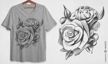 Design de t-shirt de rosas e pérolas sombreadas