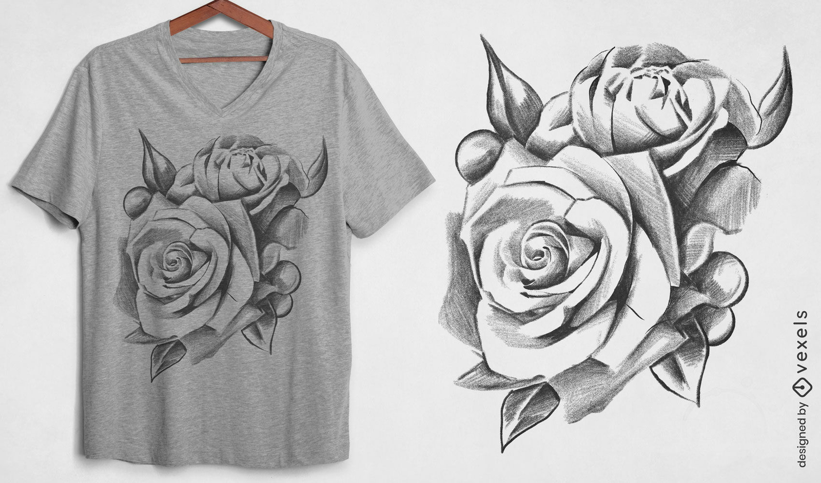 Diseño de camiseta de rosas y perlas sombreadas.