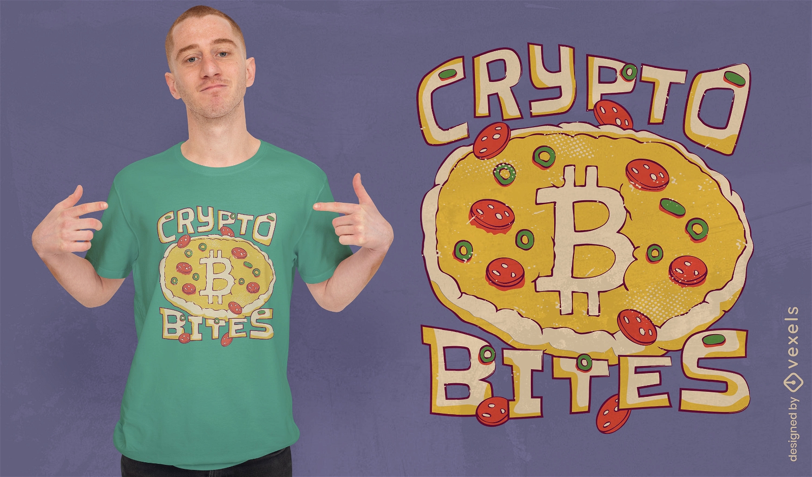 Crypto morde design de camiseta de pizza