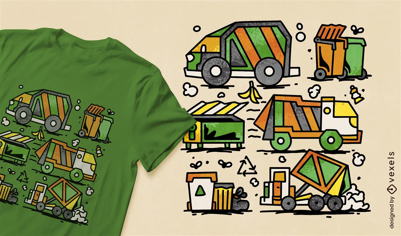 Camiones de basura y diseño de camiseta de basura.