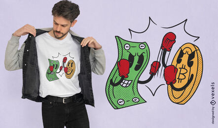 Bill and coin boxing cartoon t-shirt design