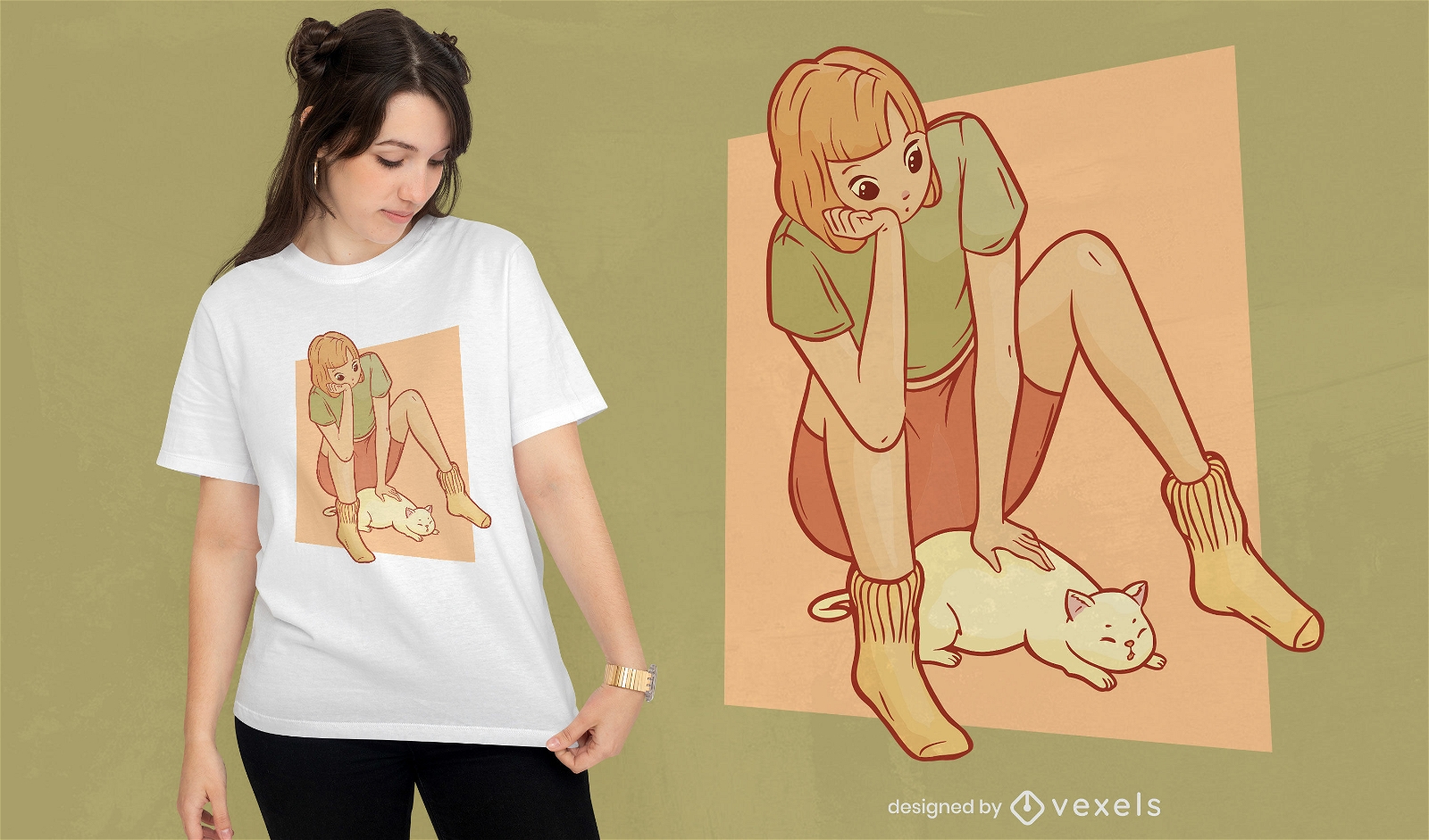 Diseño de camiseta de mujer acariciando a su gato