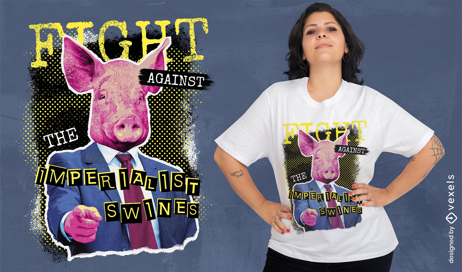 Camiseta com citação de porcos imperialistas psd