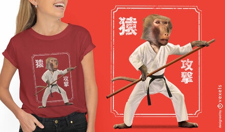 Design de camiseta PSD de macaco de karatê
