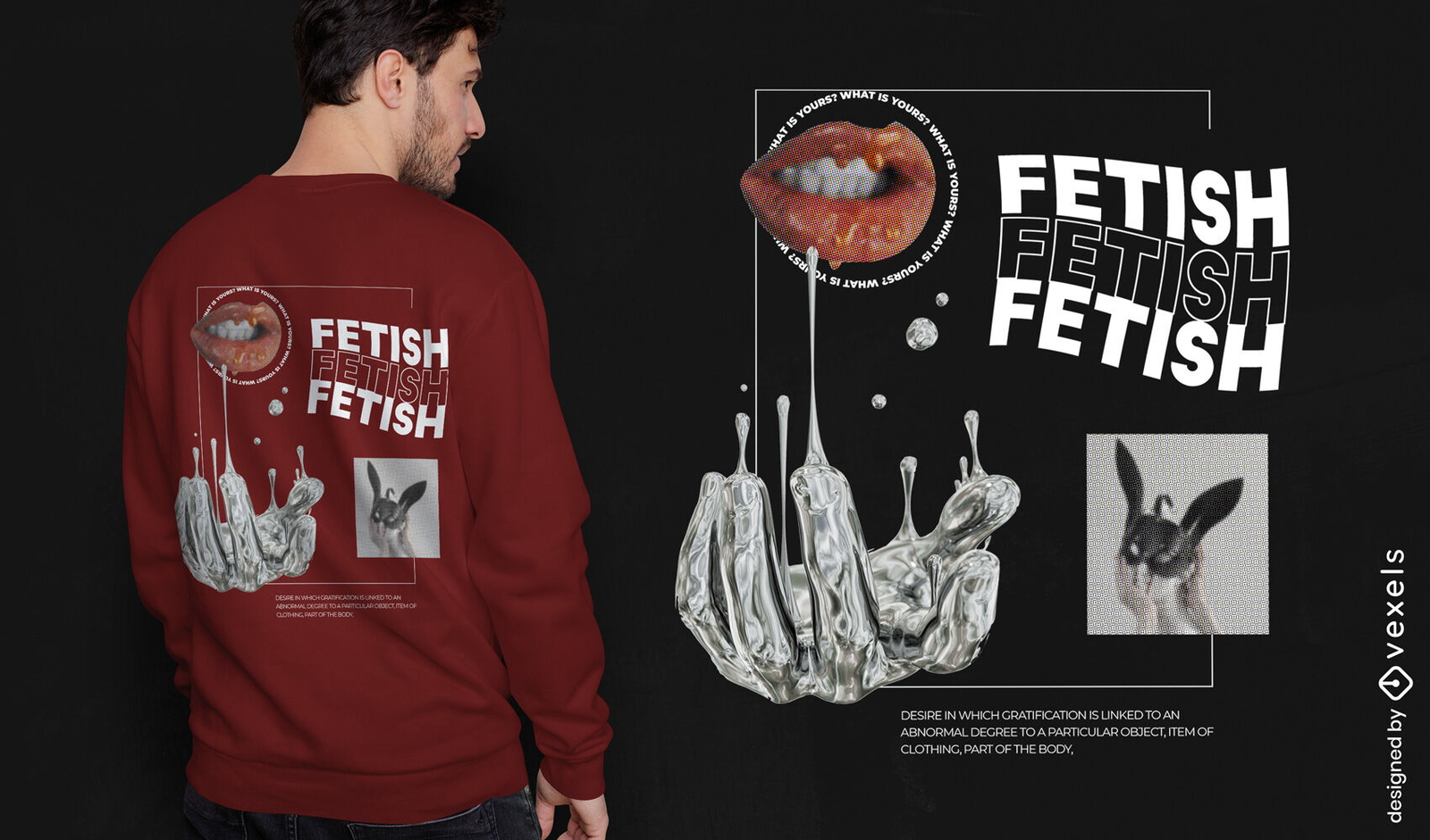 Diseño de camiseta psd de collage de definición de fetiche