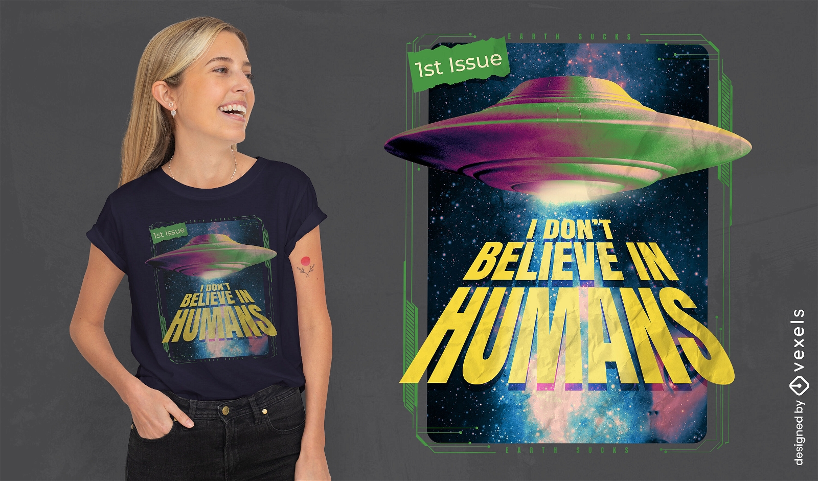 Design de camiseta psd alienígena engraçado