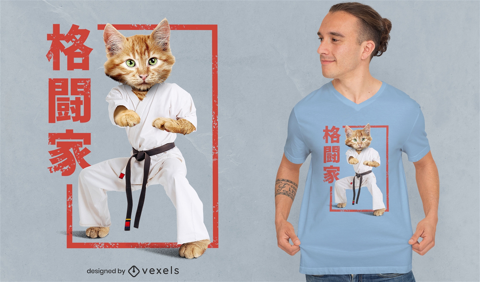 Diseño de camiseta psd de gato de karate