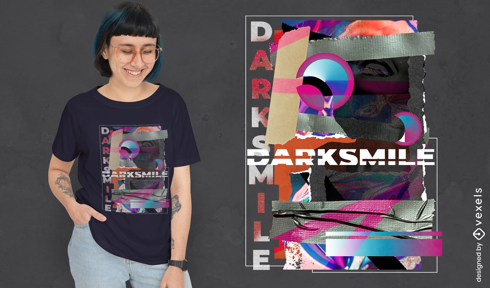 PSD-T-Shirt-Design mit zerrissener Papiercollage