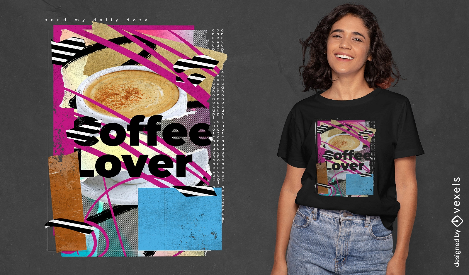 Design de camiseta psd de colagem de amante de caf?