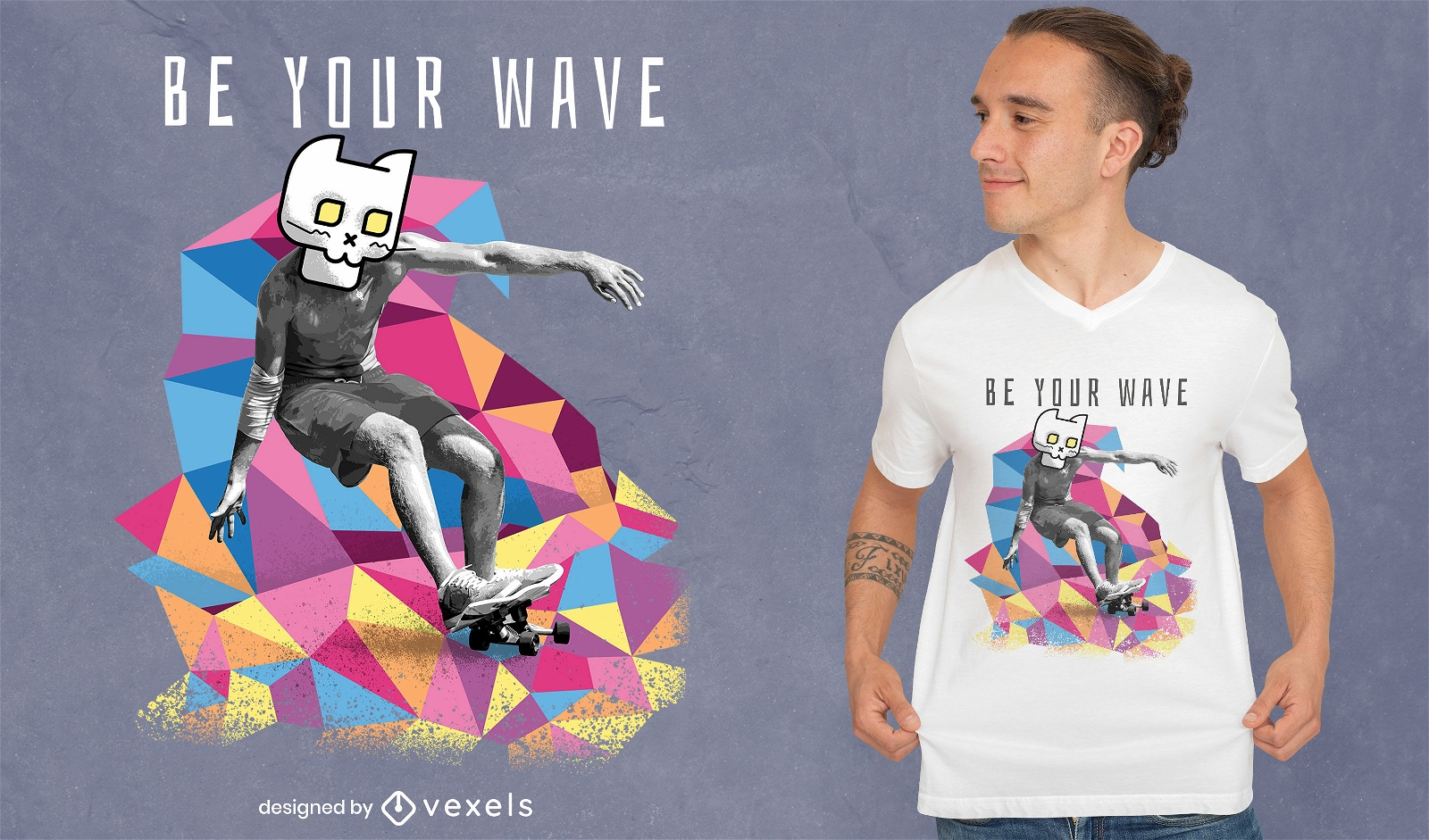 Design de camiseta de skatista poligonal