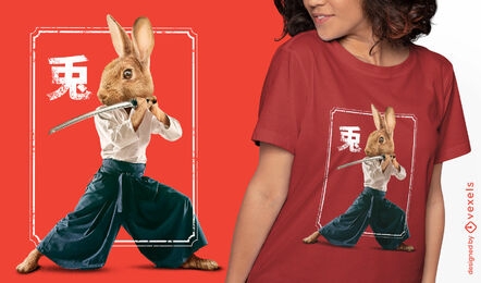 Diseño de camiseta psd ninja conejo japonés