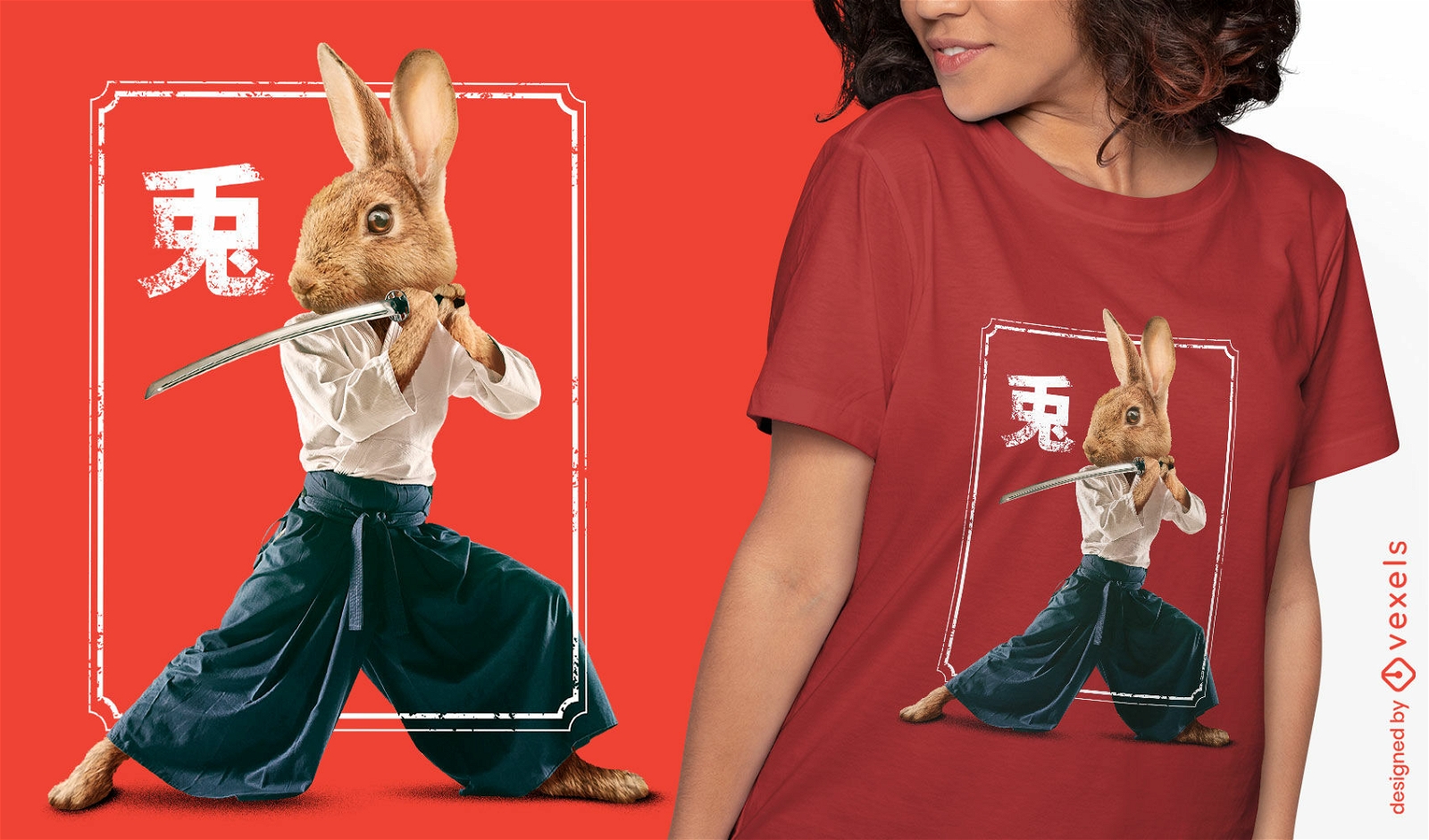 Japanisches Kaninchen-Ninja-PSD-T-Shirt-Design