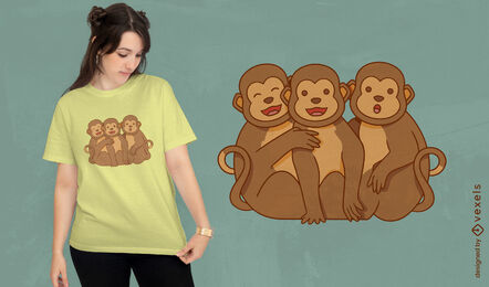 Three monkeys hugging t-shirt design