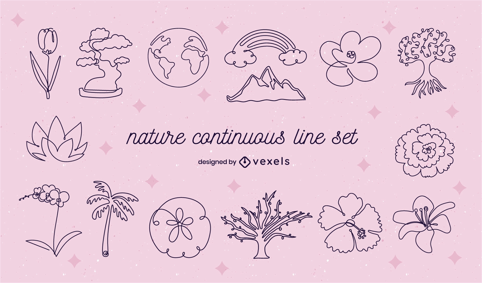 Nature elements continuous line set