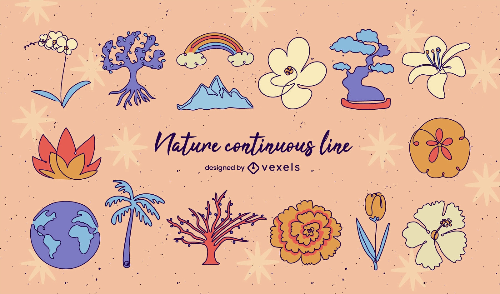 Colorful nature continuous line set