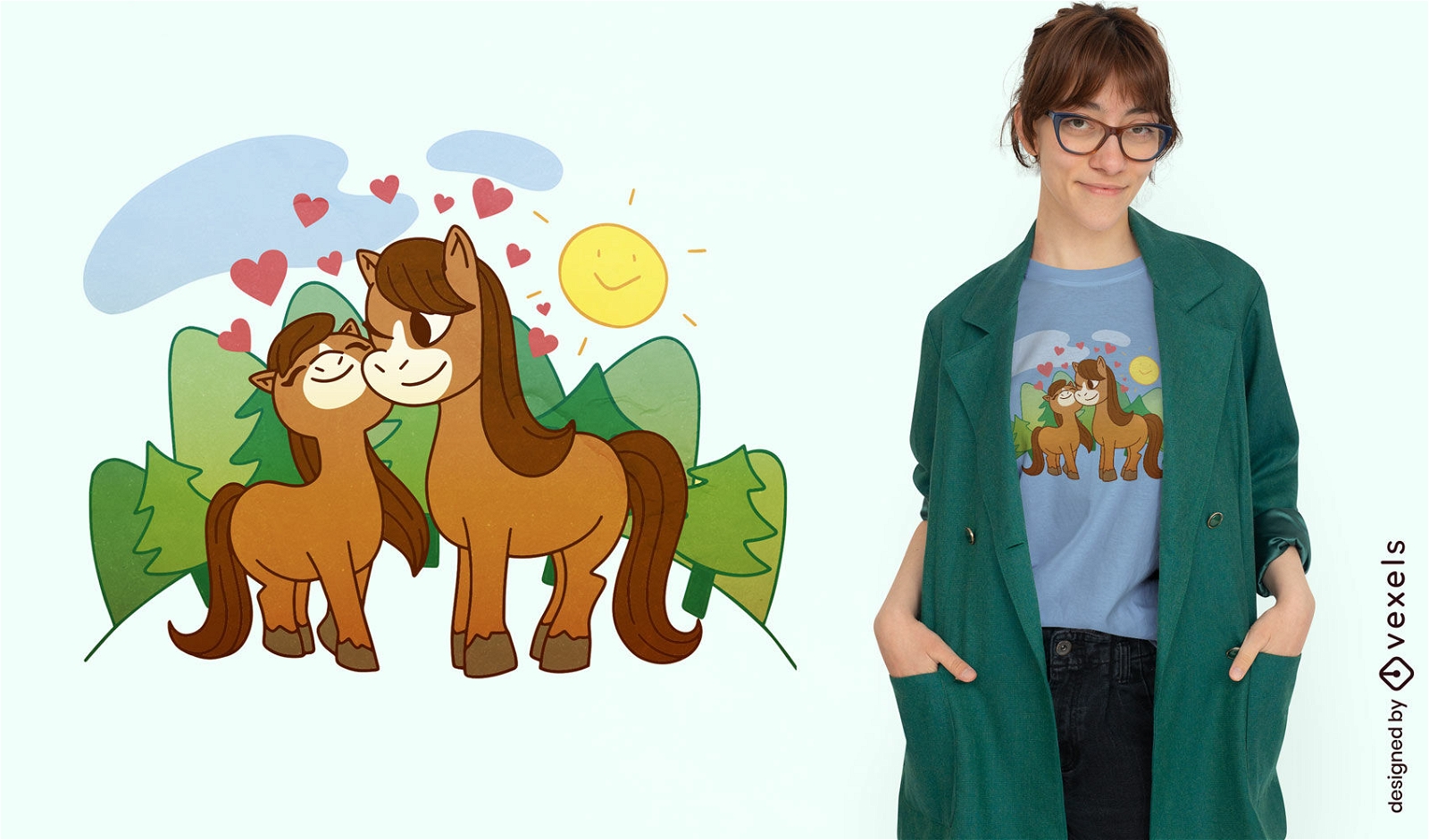Cute horses animal cartoon t-shirt design