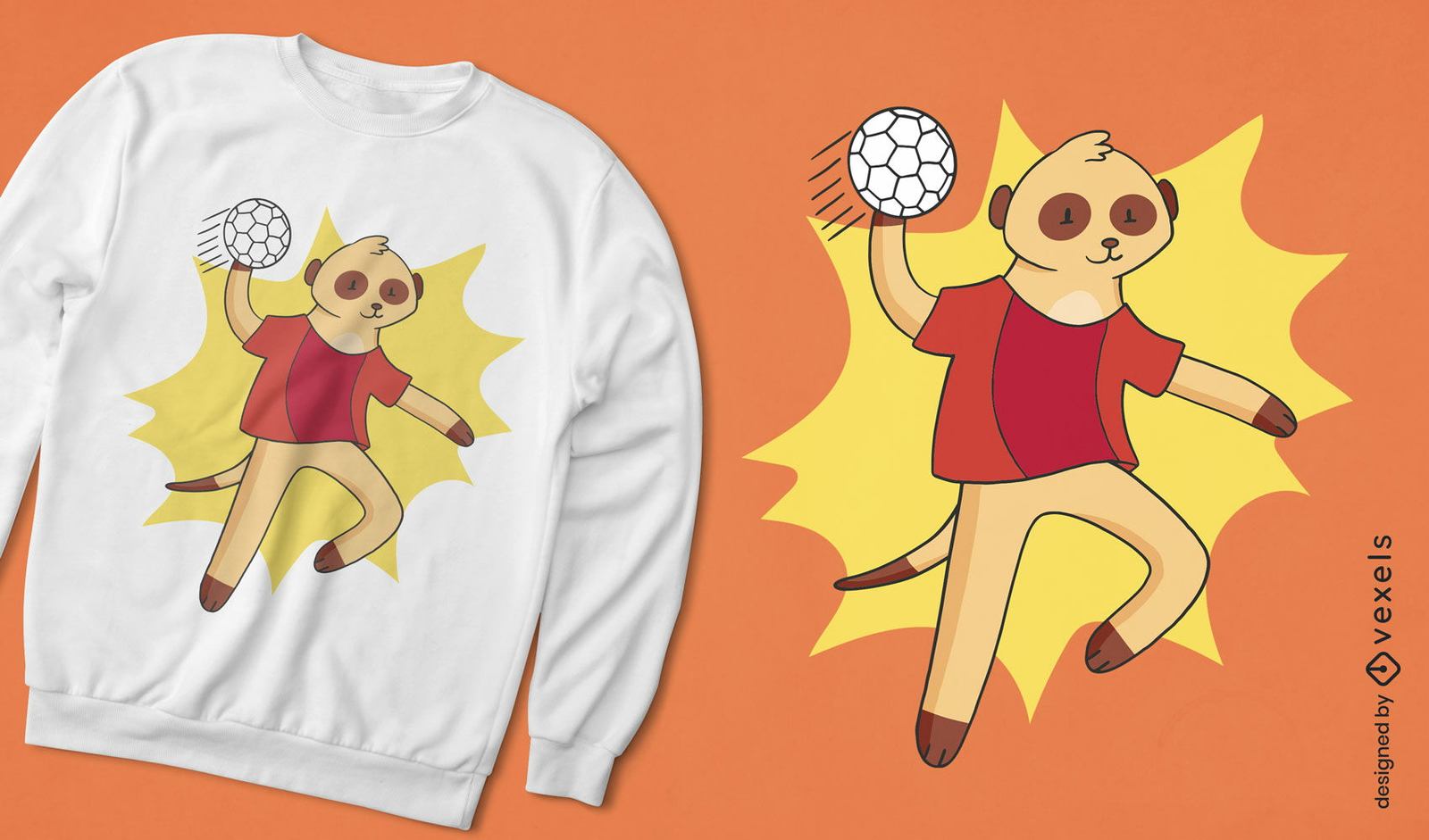 Erdmännchen, das Handball-T-Shirt-Design spielt