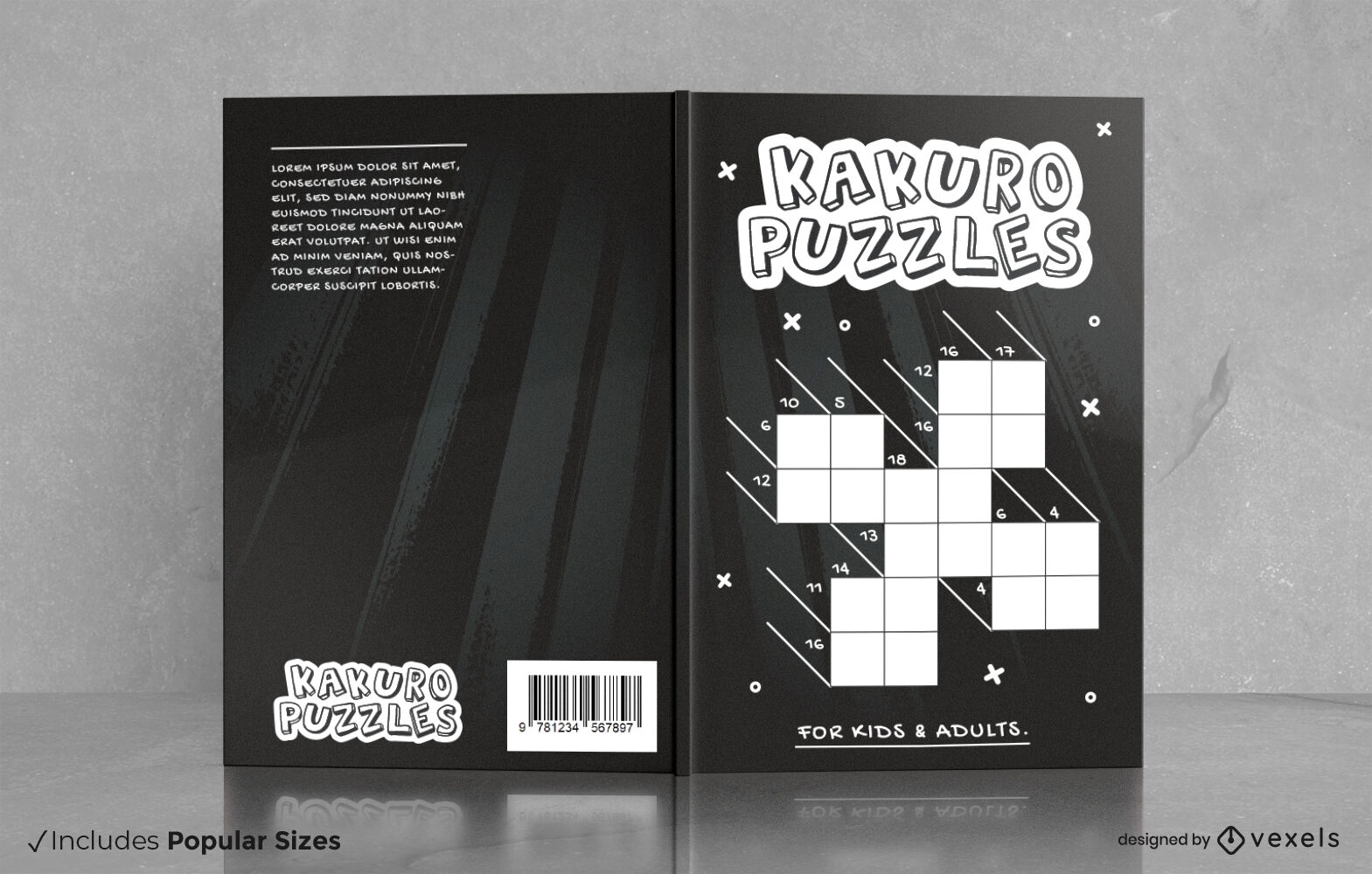 Diseño de portada de libro de hobby de rompecabezas de Kakuro