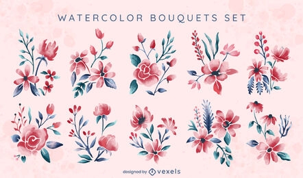 Watercolor flower bouquets set