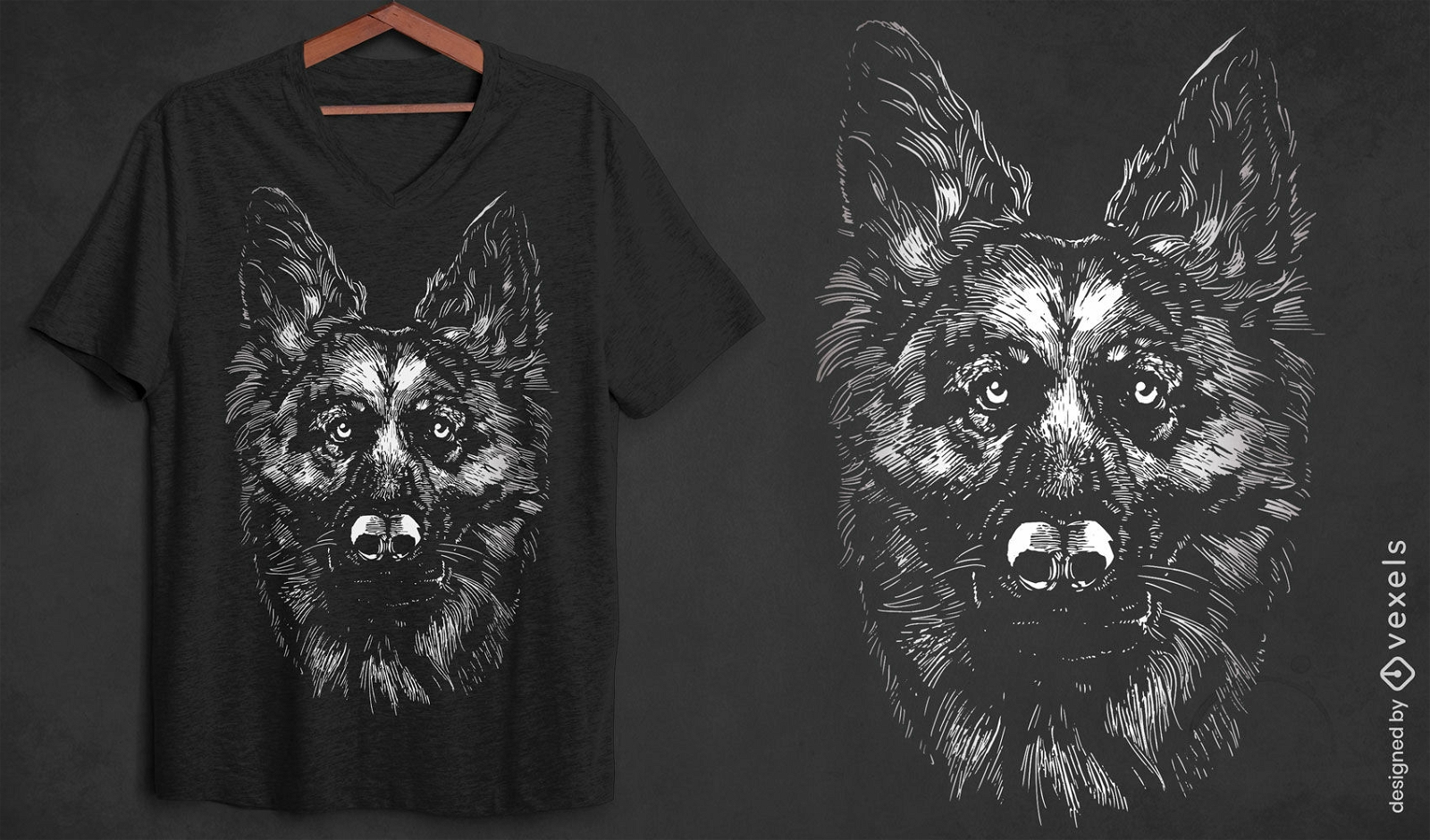 Design de camiseta animal cão pastor alemão