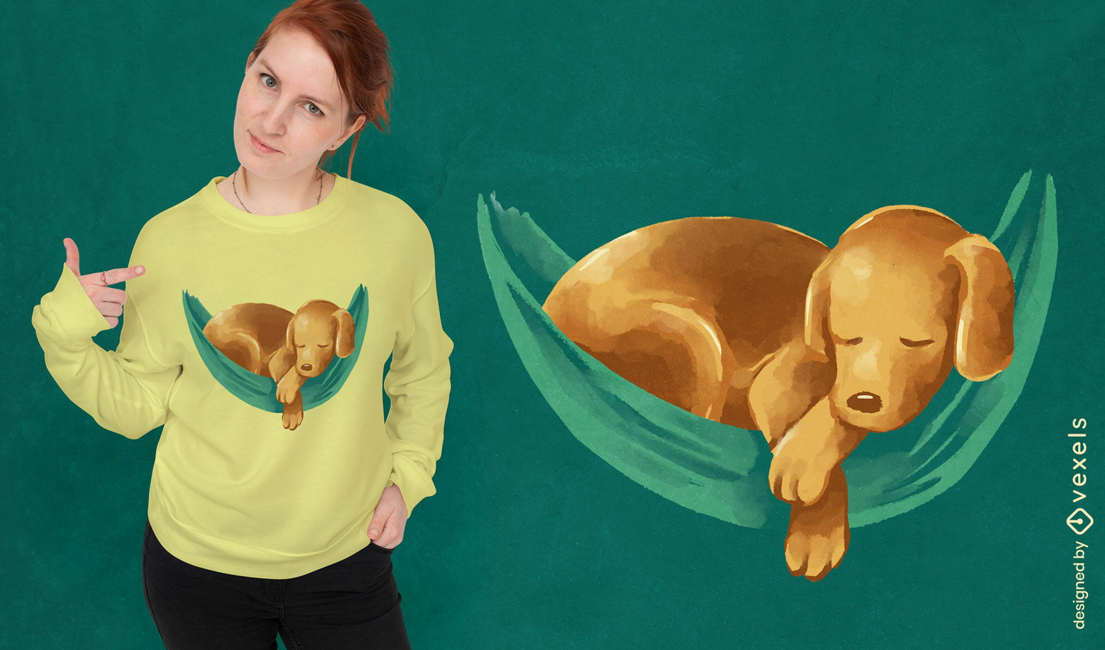 Cão labrador dourado em um design de t-shirt de rede