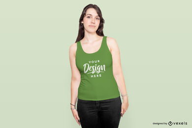 Diseño de maqueta de camiseta sin mangas de modelo femenino