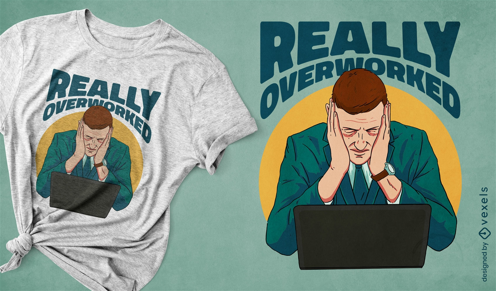 Diseño de camiseta de hombre estresado con exceso de trabajo