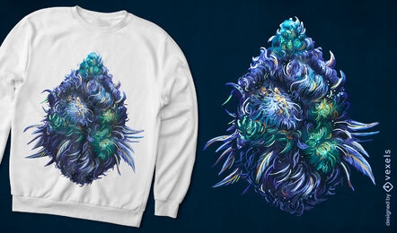 Design de t-shirt de natureza de botões de planta de cannabis