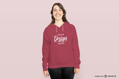 Happy female model hoodie mockup