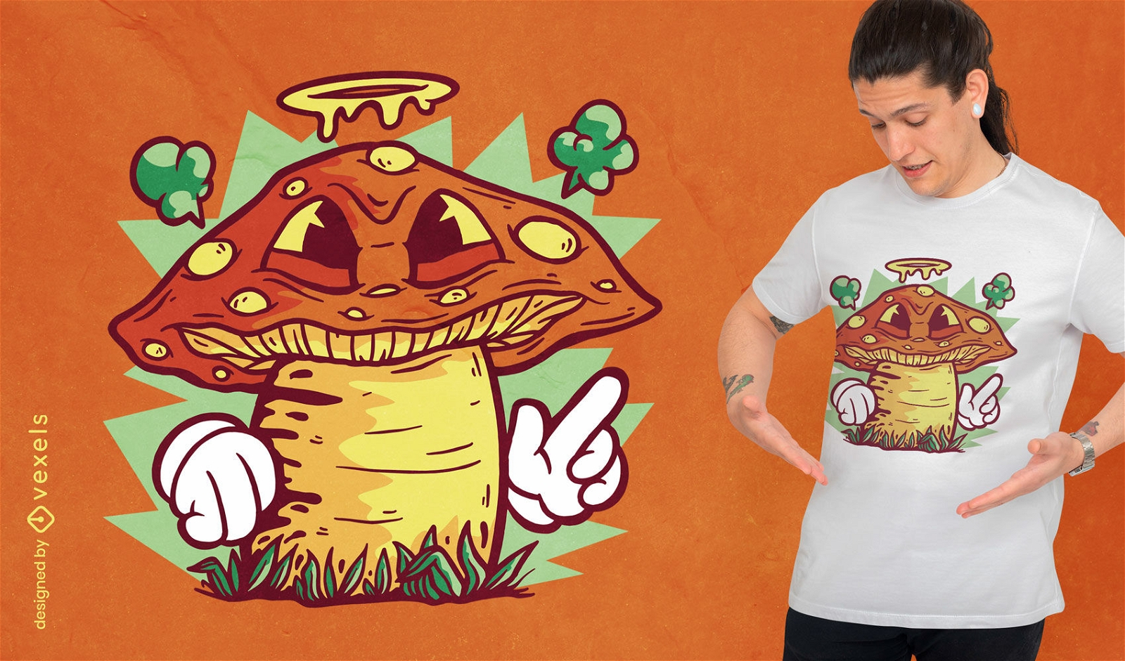 Design de camiseta de desenho animado de cogumelo monstro