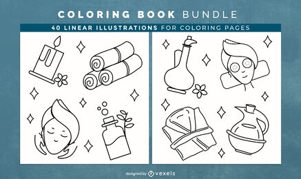 Elementos de spa design de páginas de livro para colorir