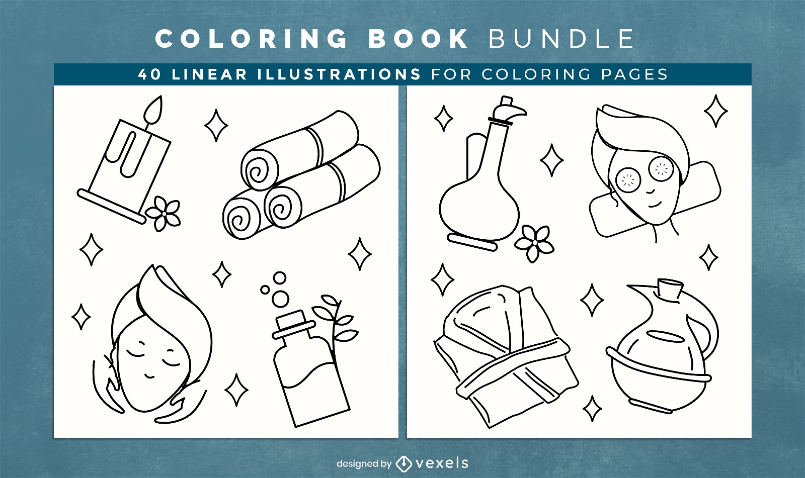 Diseño de páginas de libro para colorear de elementos de spa